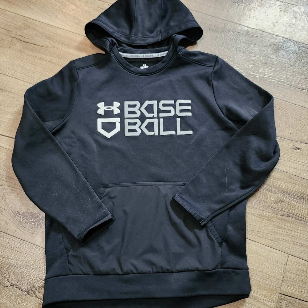 Under Armour Mens Baseball Hoodie Black Fleece Pullover Sweatshirt Medium